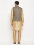 Vastramay Men's Black Ethnic Jacket With Rose Gold Silk Blend Kurta and Pant Style Pyjama Set